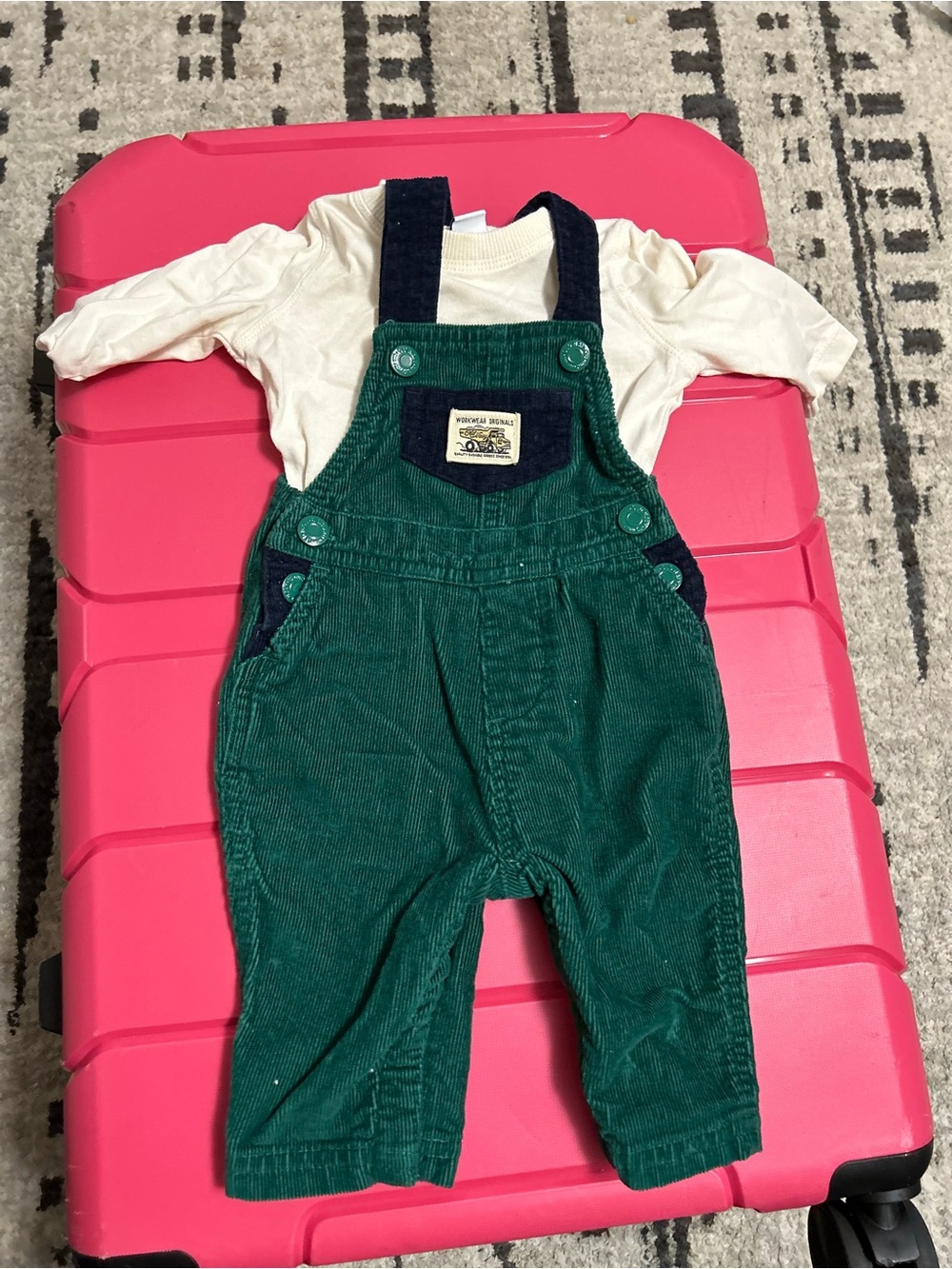 Unbranded Green Corduroy Baby Overalls with Cream Shirt